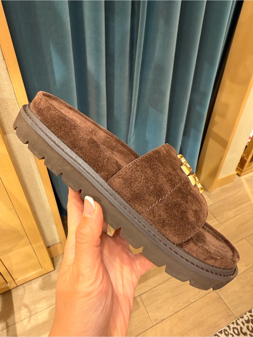 Tory Burch Everly Anatomic Suede Lug Sandals, Dark Cocoa / Coconut - Picture 6 of 8